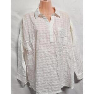J. Jill Popover Top Blouse Shirt‎ Women Size M White Cotton